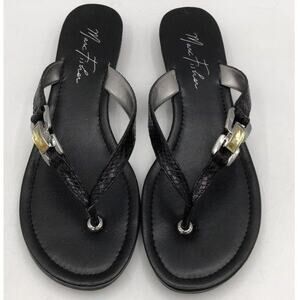 Women's Size 9 MARC FISHER Black Leather Reptile Embossed Flip Flop Sandals EUC